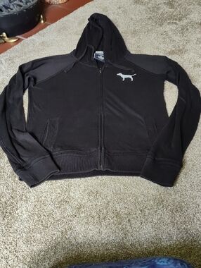 Victoria's Secret PINK Black Zip Hoodie with Crest Patch